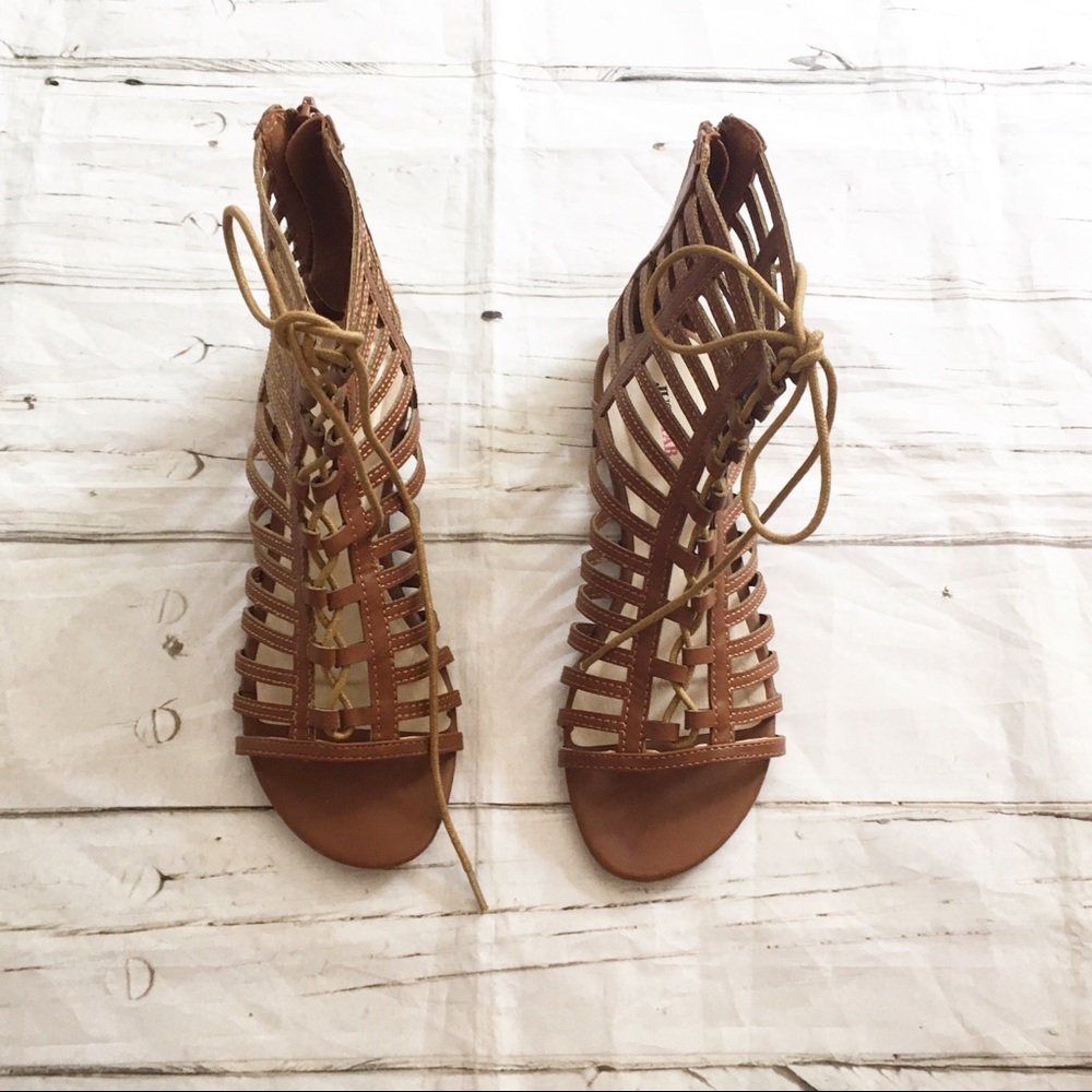 JustFab Cognac Gladiator Sandals Size 6.5